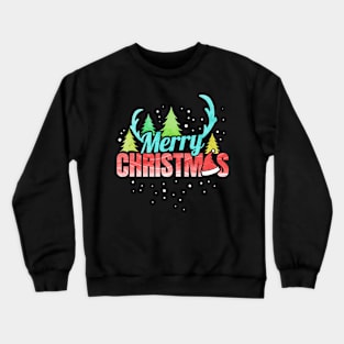 Merry Christmas Logo Santas Hat Antlers Christmas Crewneck Sweatshirt